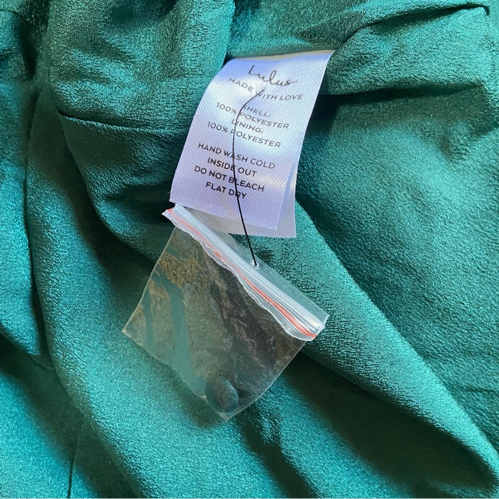 NWOT Lulus Evening of Elegance Emerald Green Floral Jacquard Wrap Dress - Picture 7 of 7